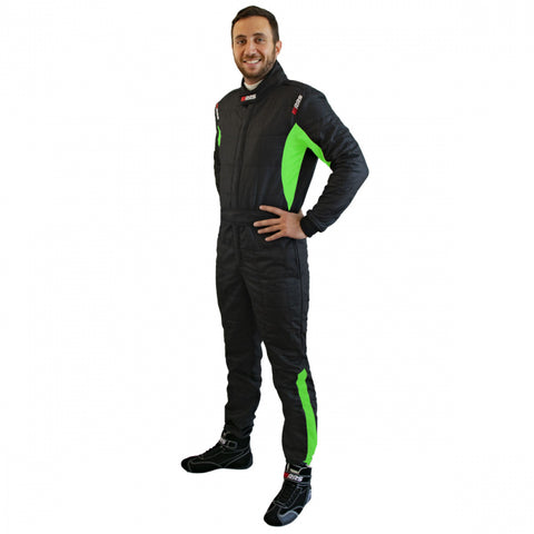 RRS Diamond Star race suit black and green FIA 8856-2018